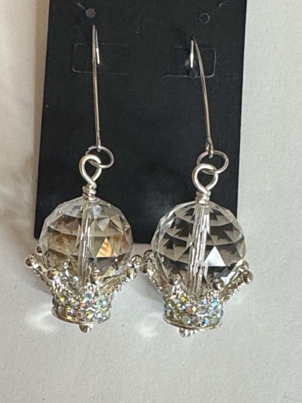 Crown Crystal Drop Earrings - Clear